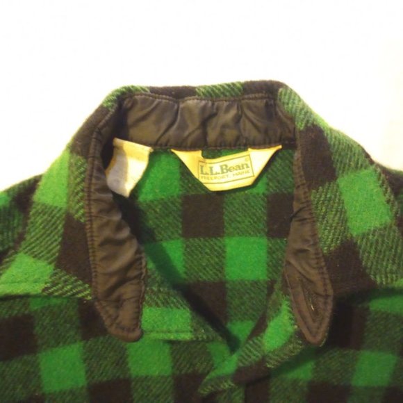 Vintage L.L. Bean green buffalo plaid wool flannel shirt USA sz 16-16.5 - Picture 2 of 7